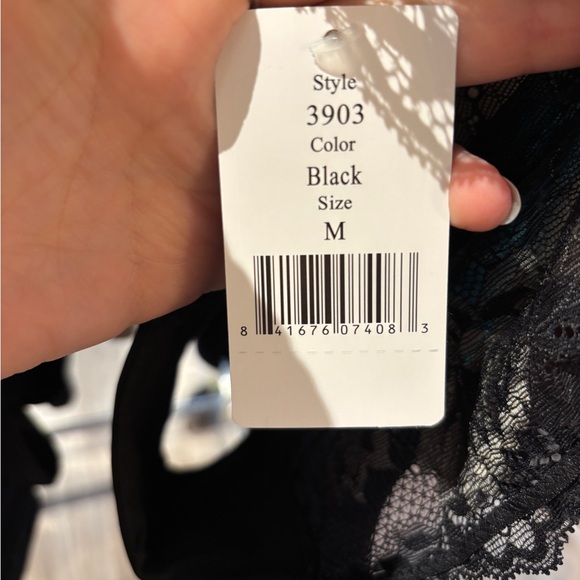 NEW Elila Stretch Sheer Lace Tanga Flirty Cheeky Panty 3903 Black & Silver - Picture 4 of 4